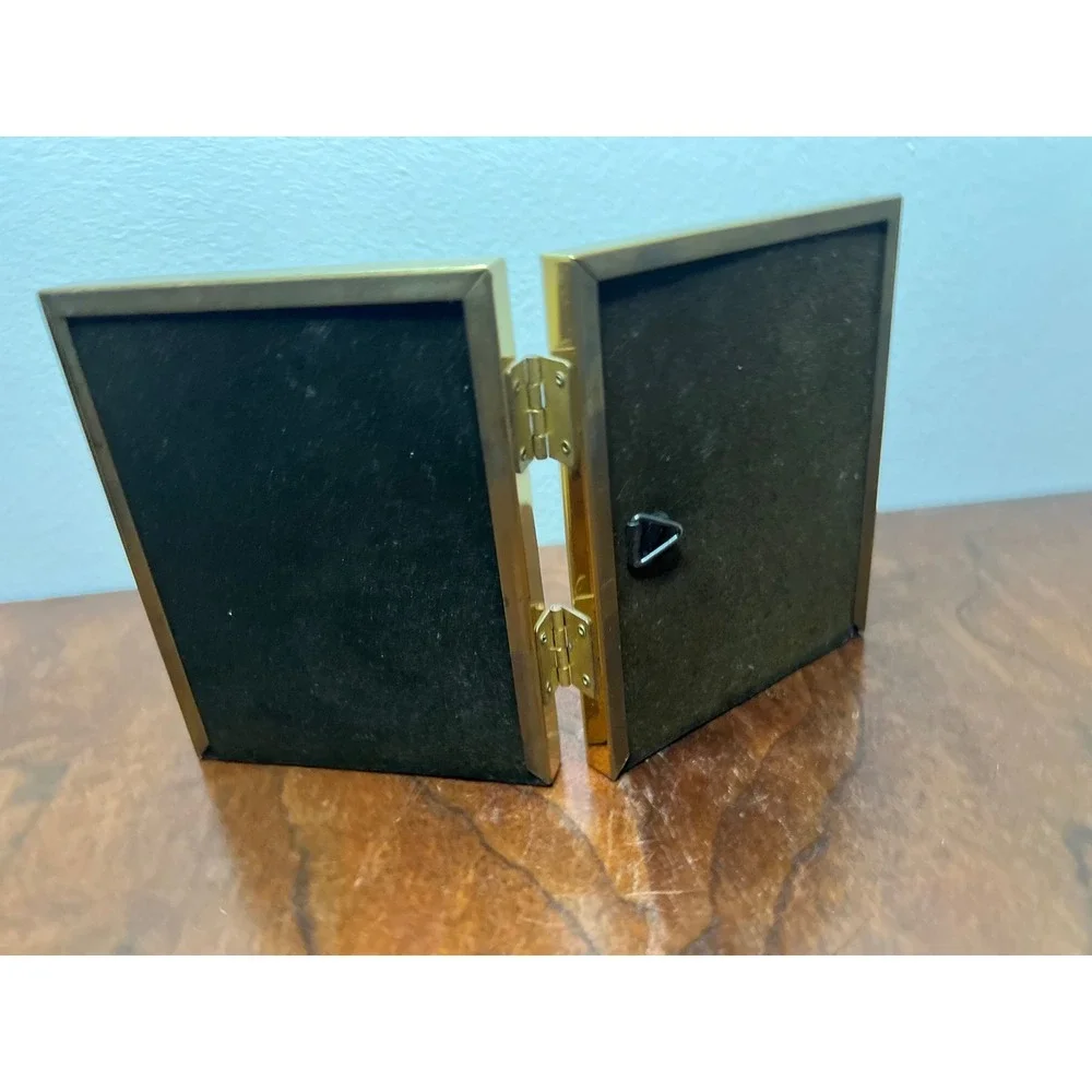 Solid Brass Photo Frame Double Hinged Folding Gold Vintage 3.5x5 Picture Frame
